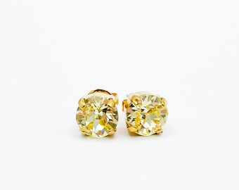 JONQUIL YELLOW Crystal Stud Earrings, 8mm Crystal Earrings,  *Choose Your Finish *Majestic Collections™