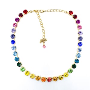 RAINBOW CRYSTAL NECKLACE  Multicolored Gemstones Statement Jewelry, Majestic Collections .