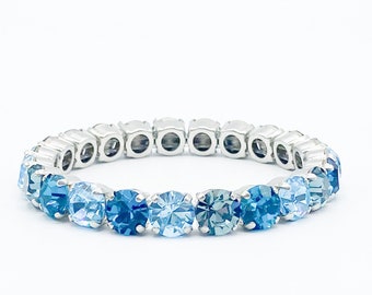 Aqua Blue Crystal Bracelet, Stretch Tennis Bracelet, Blue crystal bracelet,  Crystal Bracelet, Gift For Her, Majestic Collections.