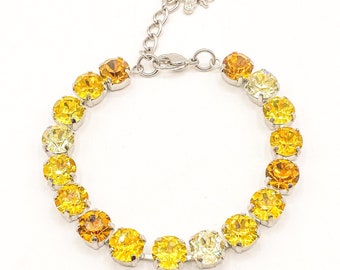 TOPAZ MIX Crystal Tennis Bracelet, Crystal Tennis  Bracelet, Yellow Crystal Bracelet , Topaz Birthstone Gift . Majestic Collections .