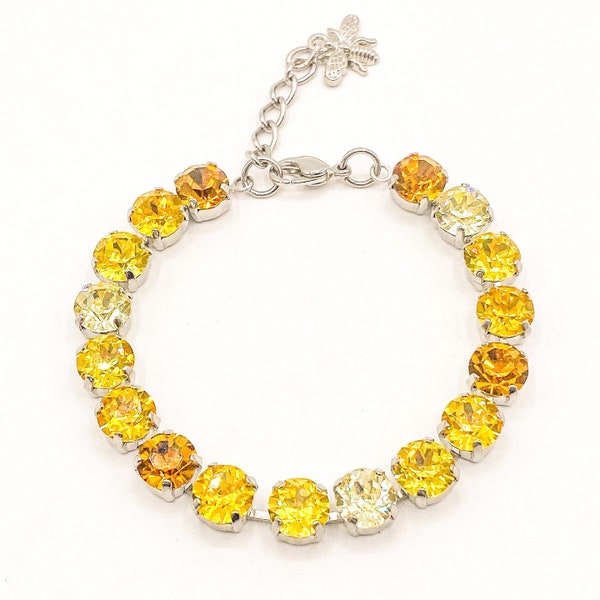 TOPAZ MIX Crystal Tennis Bracelet, Crystal Tennis  Bracelet, Yellow Crystal Bracelet , Topaz Birthstone Gift . Majestic Collections .