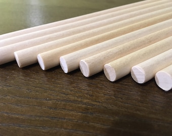 Pasadores de madera de 0,39'' de diámetro y 5-20'' de largo. Varilla de madera, palitos de madera natural sin terminar para manualidades, palitos redondos creativos