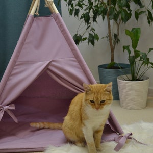 Cat teepee and dog teepee from 100% natural fabric. Pet teepee + mat  with hemp filler. Pet zelt. Pet furniture. House for animals.