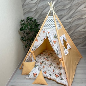 Play Tents for Boys Girls with poles, Kids play tent ,  Teepee Tent Play Tents , Teepee tent for kids ,  Childrens room teepee,  Play teepee