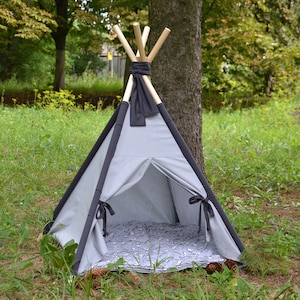 Cat teepee and dog teepee from 100% natural fabric. Pet teepee + mat  with hemp filler. Pet zelt. Pet furniture. House for animals.