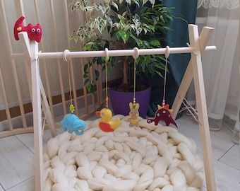 Wooden Montessori Mobile, Mobile activity, Natural Wooden Baby Gym, Sensory Toys for Frame, Baby development, Modern Nursery decor
