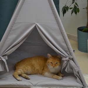 Cat teepee and dog teepee from 100% natural fabric. Pet teepee + mat with two-layer  hemp filler. Pet zelt. Pet furniture. House for animals