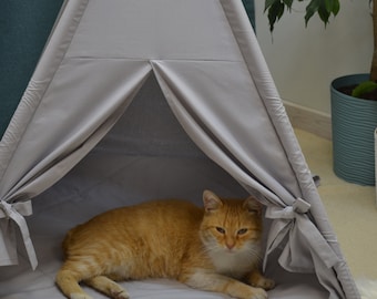 Cat teepee and dog teepee from 100% natural fabric. Pet teepee + mat with two-layer  hemp filler. Pet zelt. Pet furniture. House for animals