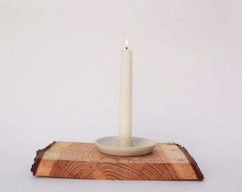 ceramic - candle holder - white silk matt - violet nuance - simple shape - hand-made on the turntable