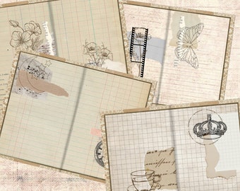 DIGITAL DOWNLOAD | lined journal pages | collage | vintage ledger paper | paper crafts | printable | junk journal basic paper