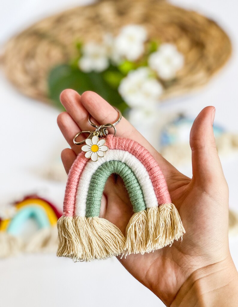 Rainbow Keychain Mini Rainbow Boho Keychain Macrame Etsy
