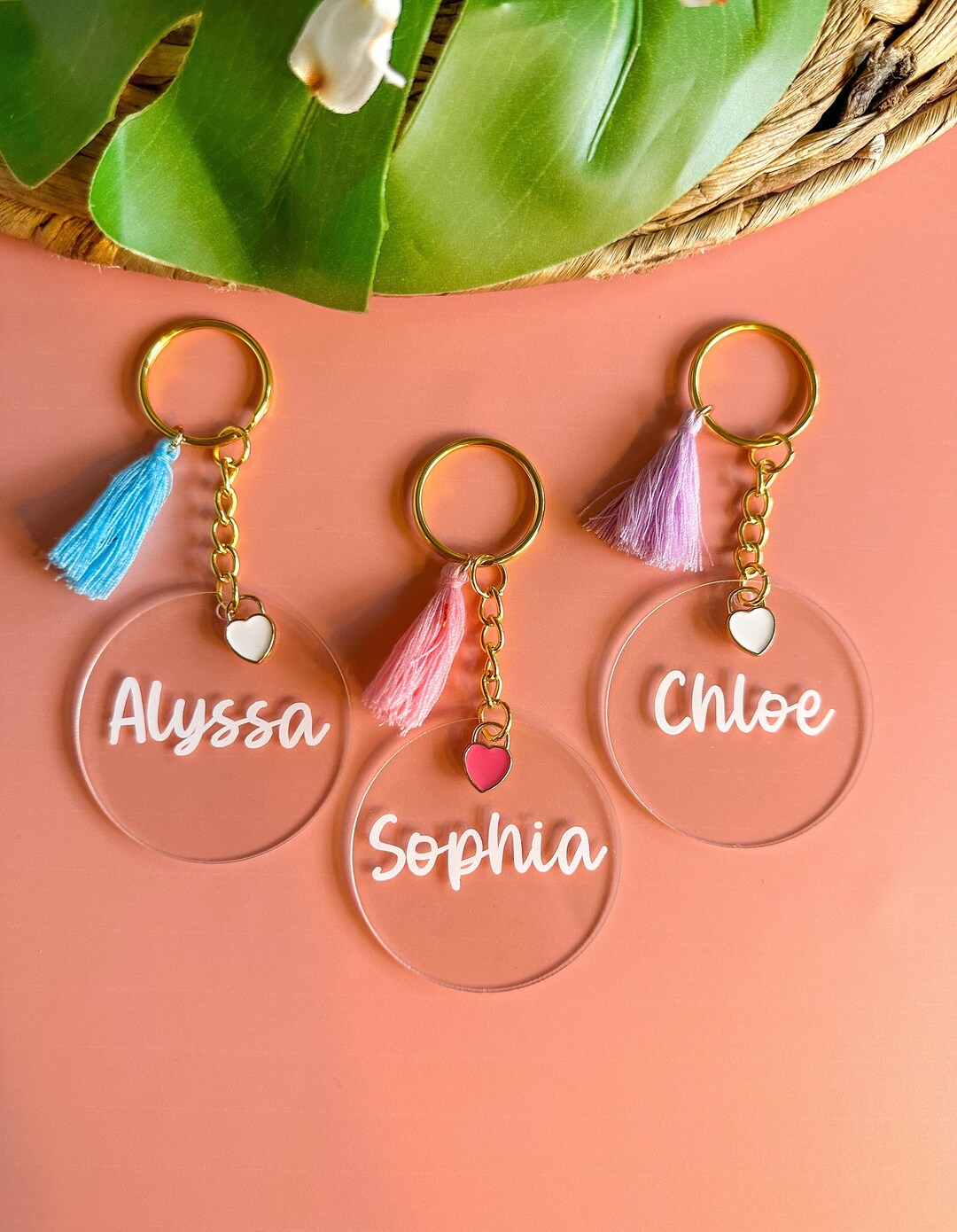 Personalized High End Name Keychain for Preppy Teen Girls. Colorful Acrylic Keyring Tag With