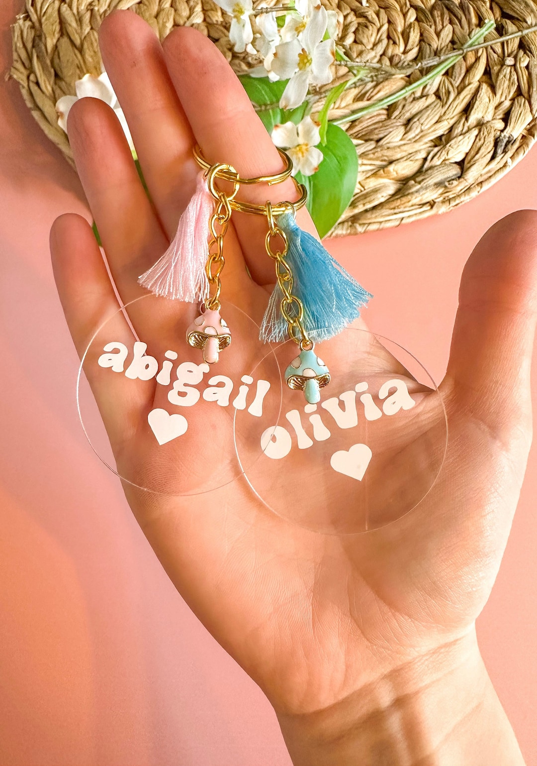 Custom Preppy Mushroom Name Keychain for Teen Girls. Groovy 70s Style ...