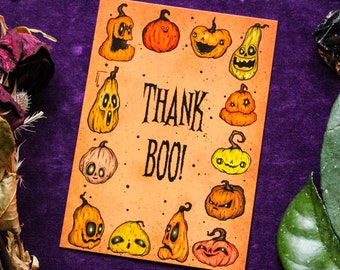 Carte postale Thank Boo - Carte postale effrayante Carte-cadeau citrouilles mignonnes Carte postale effrayante mignonne Carte de remerciement Carte postale Halloween Carte postale citrouille Gothique