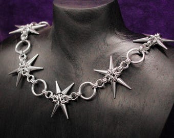 Chainmaille Spike Choker: Stainless Steel Gothic Punk Necklace