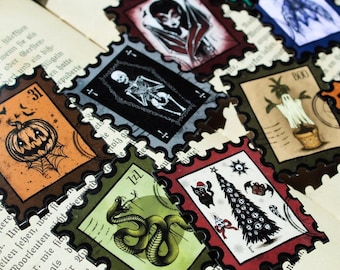 Set de pegatinas con sellos espeluznantes - Decoración gótica para diario de Halloween