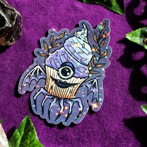 Vinyl Aufkleber "Cupcake" - Holo Aufkleber Spooky Tea Party Halloween Aufkleber Vinyl Aufkleber Cupcake Aufkleber Holographisch Gothic Aufkleber
