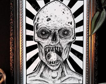 Ghoul Art Print: Creepy Creature Illustration Horror Zombie Gothic Wall Decor