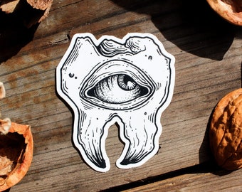 Tooth Witness Vinyl Sticker: Creepy Eye Gothic Dark Academia Art