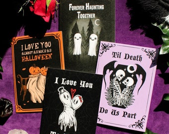 Spooky Valentine's Day Card Set: Gothic Love, Valloween Gift Set of 4