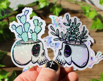 Set de pegatinas holográficas de calaveras: papelería gótica pastel