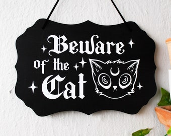 Witchy Cat Sign: Gothic Wall Decor for Cat Lovers