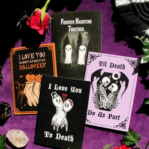 Set di biglietti d'auguri spettrali per San Valentino Biglietto d'auguri gotico Biglietto Valloween Set di biglietti d'auguri spettrali per San Valentino Cartolina gotica Ti amo