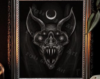 Vampire Bat Art Print: Dark Art Illustration Gothic Wall Decor Creepy Painting