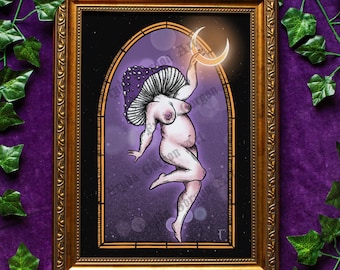Witchy Moon Chaser Art Print: Mushroom Woman, Feminist Wall Decor