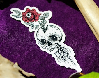 Skull Flower Vinyl Sticker: Gothic Spooky Stationery