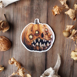 Vinyl Sticker &quot;Pumpkin&quot; Dark Art 3D Artwork Illustration Horror Creepy Spooky Witch Decoration