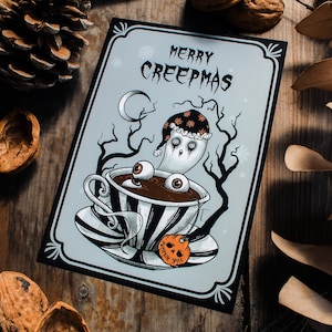 Merry Creepmas Postkarte - Gruselige Weihnachtspostkarten Krampus Postkarte Jahreszeiten Creepings Halloween Postkarte Gruselige Karte Geister Postkarte