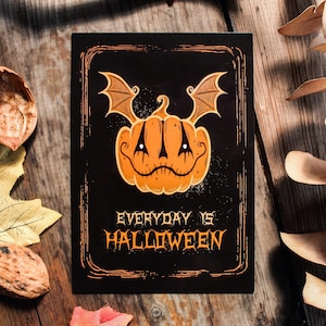 Spooky Halloween Postcard: Bat Wing Pumpkin Art