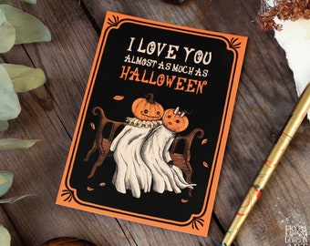 Spooky Valentine Postcard: Halloween Love, Gothic Pumpkins, Valloween Card