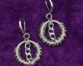 Chainmaille Dangle Earrings: Gothic Stainless Steel Jewelry