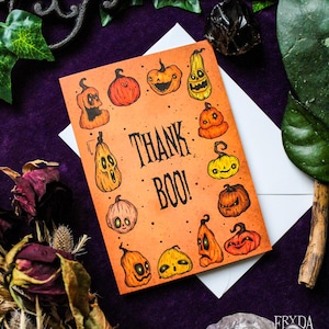 Carte de voeux Thank Boo - Carte postale effrayante Cartes-cadeau citrouilles mignonnes Carte postale effrayante mignonne Carte de remerciement Carte de voeux Halloween citrouille
