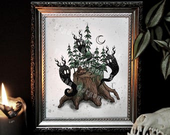 Haunted Forest-kunstprint: spookachtige geesten, decor Cottagecore-heks