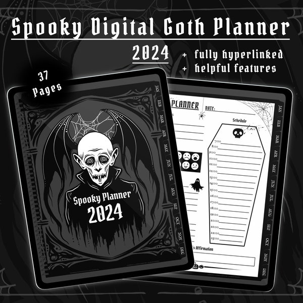 Gothic Planner Digital Planner 2024 Goth Journal Spooky Digital Planner Digital Download Dark Witchy Planner Goth Calendar 2024 Goodnotes