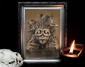 Mushroom Mask Art Print: Dark Academia Gothic Home Decor