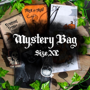 Mystery Bag Size XL - Spooky Mystery Box Gothic Stationery Set Spooky Goth Art Halloween Art Print Gothic Postcard Spooky Bookmark Goth Gift
