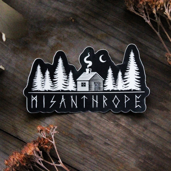 Vinyl Sticker "Misanthrope" - Dark Art Sticker Forest Sticker Nature Love Hate People Sticker Cabin Sticker Introvert Sticker Runes Sticker