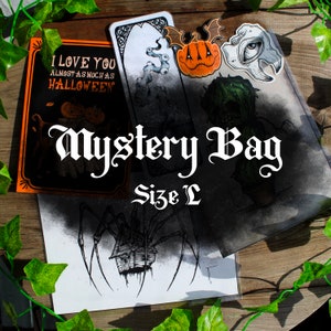 Bolsa misteriosa tamanho G - Caixa misteriosa assustadora Conjunto de papelaria gótica Arte gótica assustadora Impressão de arte de Halloween Cartão postal gótico Marcador assustador Presentes góticos