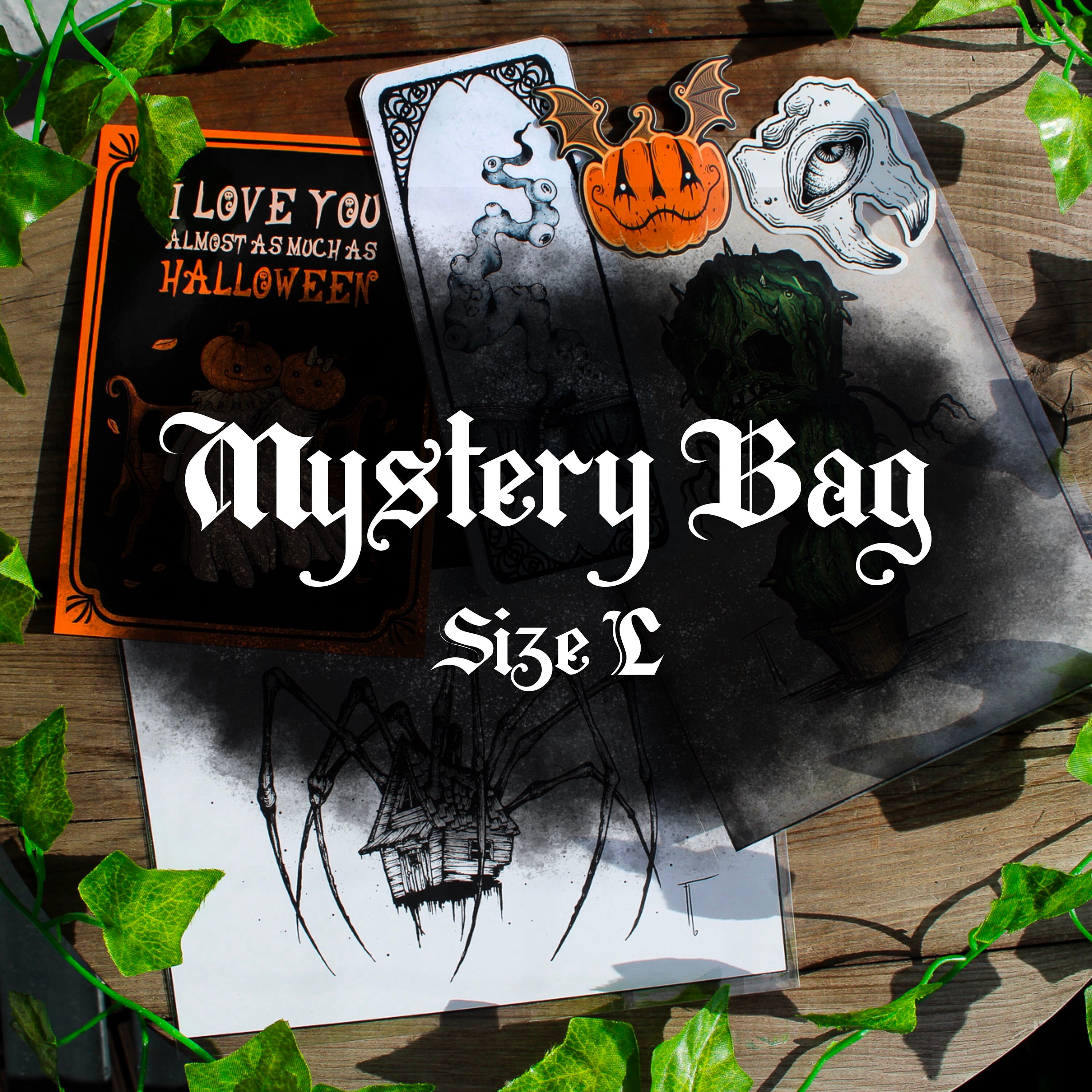 Spooky Gothic Art Mystery Bag (Size L): Stickers, Prints, Postcard & Bookmark