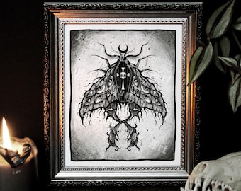 Gothic Moth Art Print: Spooky Occult Wall Decor