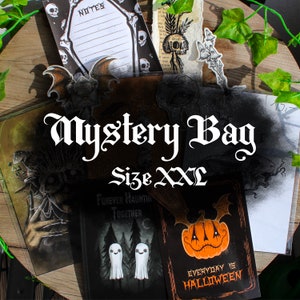 Mystery Bag Size XXL - Spooky Mystery Box Gothic Stationery Set Spooky Goth Art Halloween Decor Gothic Postcard Spooky Bookmark Goth Gift
