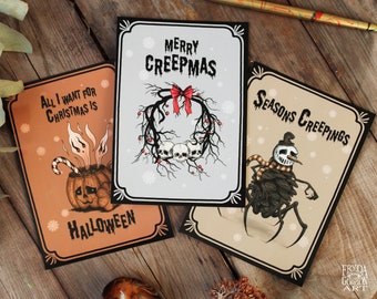 Spooky Christmas Postcards - Merry Creepmas Krampus Seasons Creepings Halloween