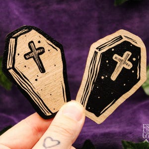 Laser Engraved Coffin Magnet: Spooky Gothic Decor, Birch Plywood