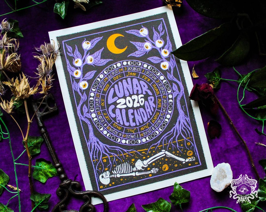 Lunar Calendar 2026 Art Print - Spooky Witchy Moon Decor - Etsy