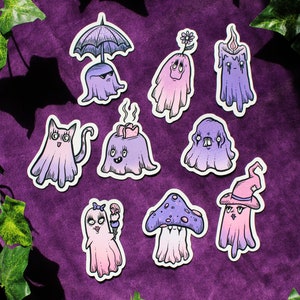 Spooky Cute Ghosts Sticker Set Gothic Stationery Pastel Goth Vinyl Stickers Spooky Stickers Halloween Sticker Gothic Sticker Pack