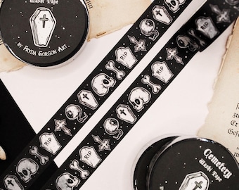 Cemetery Washi Tape: Spooky Gothic Skull Craft Tape